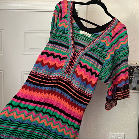 ALDOMARTINS multicolor chevron zig zag viscose draped flutter v neck maxi dress - Picture 5 of 8